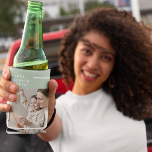 Trendy Family Photo Green Happy Blessed Easter Can Cooler