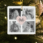 Trendy Family Photo Initial With Pink Heart Ceramic Ornament<br><div class="desc">Trendy Family Photo Initial With Pink Heart</div>