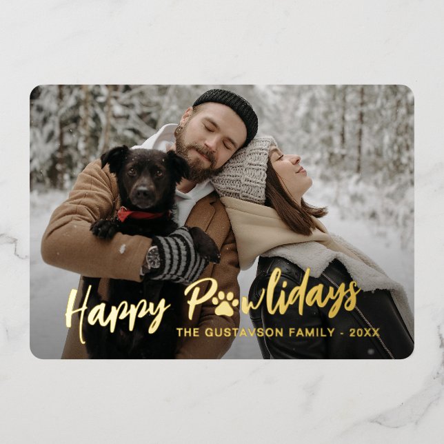 Trendy Family Photograph with Pet Paw Print Gold (Front)