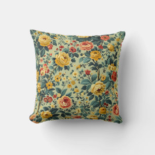 Trendy Farmhouse Stylish Girly Floral Green Red  Cushion