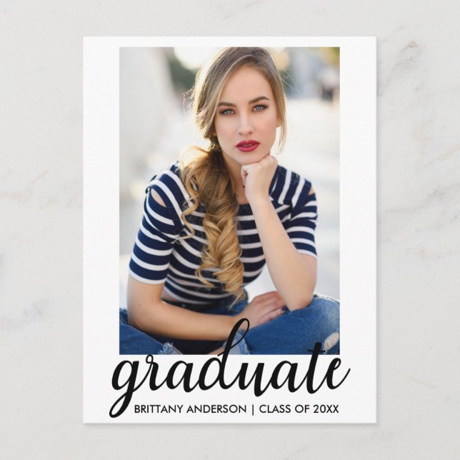 Trendy Fashion Graduation Party Photo Invitation W Postcard (Front)