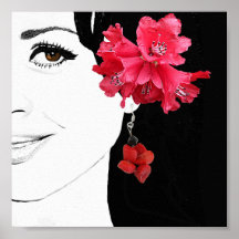 Trendy fashion illustration girl in coral earring 