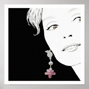 Trendy fashion illustration girl in pearl earring poster