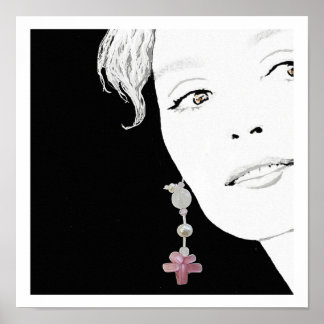Trendy fashion illustration girl in pearl earring  poster