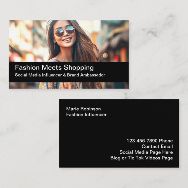 Trendy Fashion Influencer Photo Business Cards  (Front/Back)
