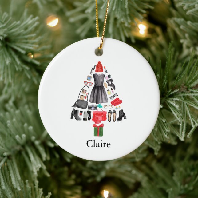 Trendy Fashionista Makeup Personalised Girl's Name Ceramic Tree Decoration (Tree)