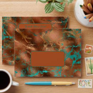 Trendy Faux Copper & Teal Metallic Foil Invitation Envelope