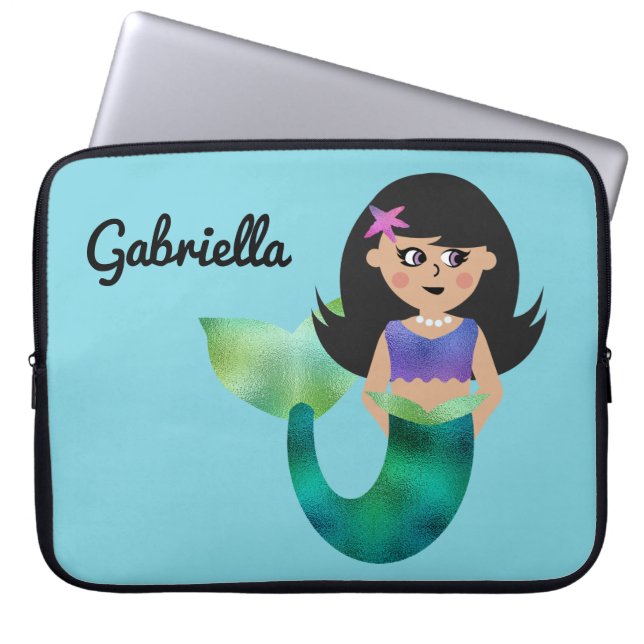 Trendy Faux Foil Latino Mermaid Personalised Kids Laptop Sleeve (Front)
