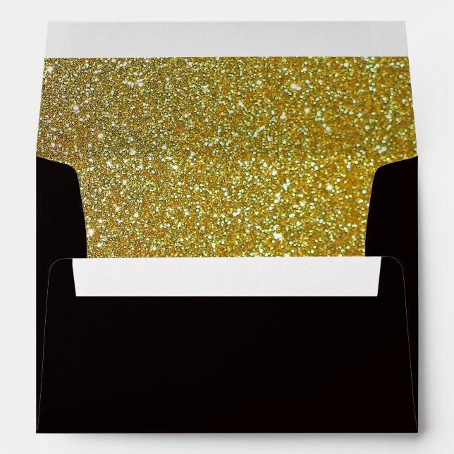 Trendy faux glitter gold Black Envelope (Back (Bottom))