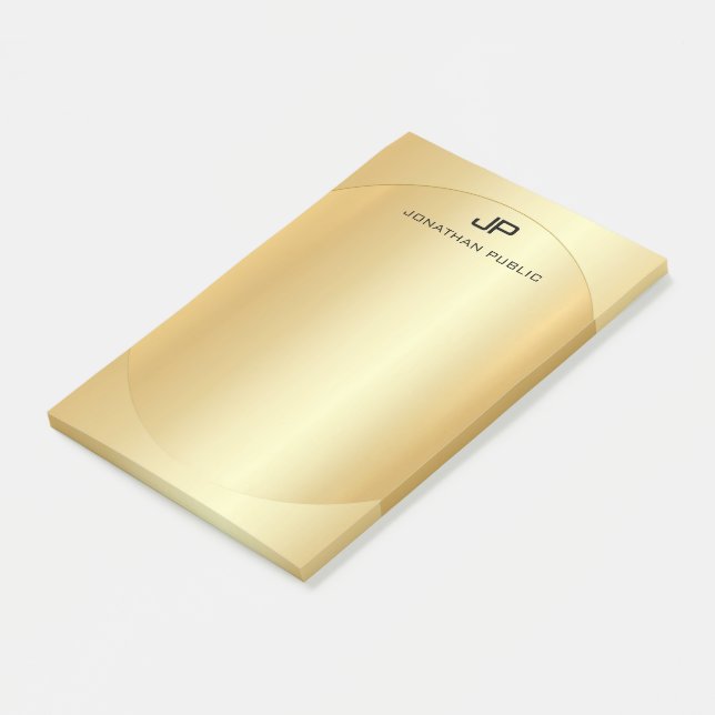 Trendy Faux Gold Elegant Modern Monogram Template Post-it Notes (Angled)