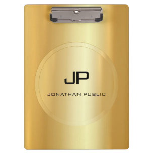 Trendy Faux Gold Monogram Elegant Classic Template Clipboard