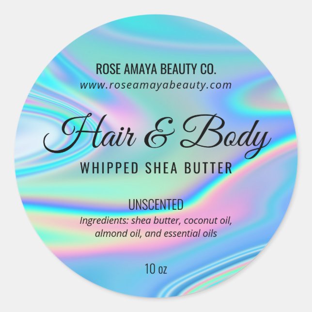 Trendy Faux Holographic Rainbow Body Butter Label (Front)