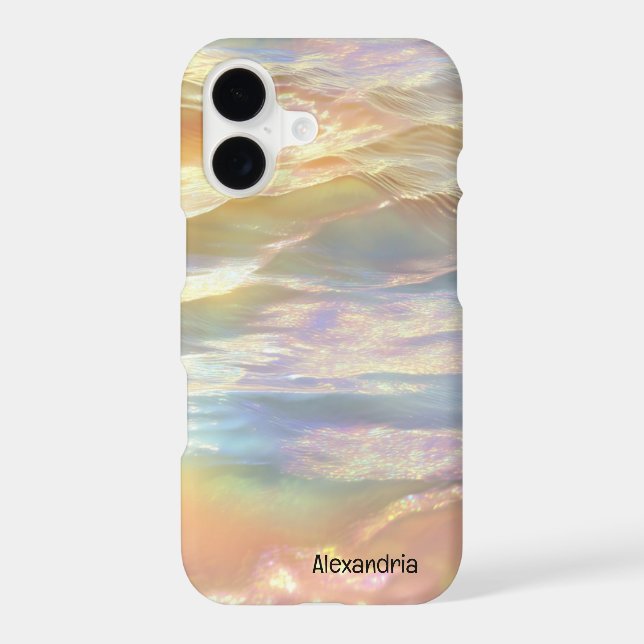 Trendy Faux Holographic Waves Opal iPhone Case (Back)