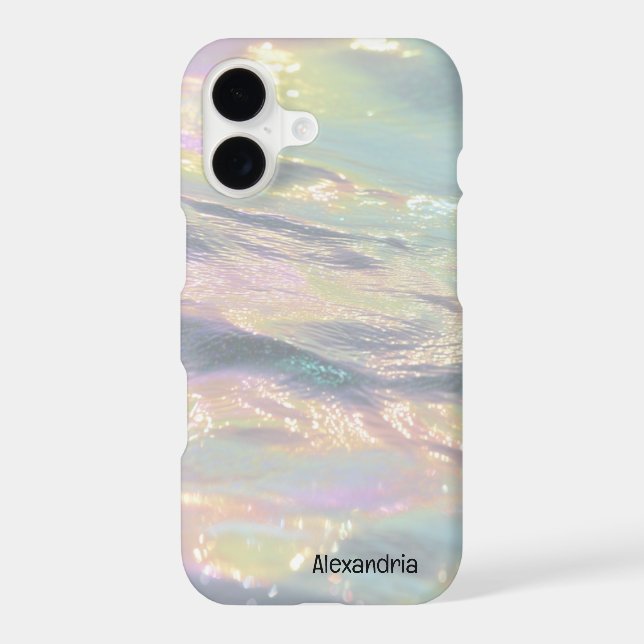 Trendy Faux Holographic Waves Opal iPhone Case (Back)