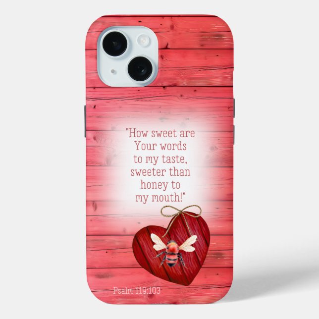Trendy Faux Red Wood Red Heart Orange Bee Bible Case-Mate iPhone Case (Back)