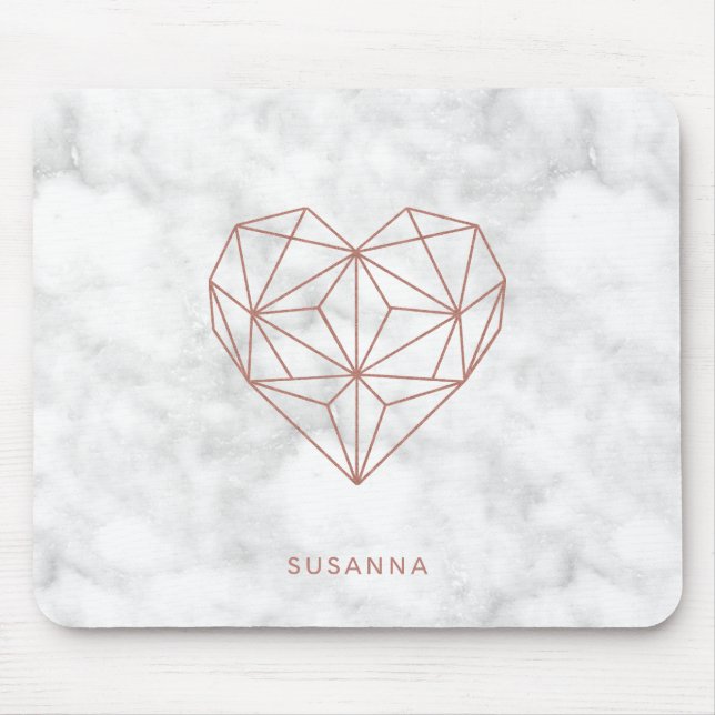 Trendy Faux Rose Gold Geometric Heart Marble Style Mouse Pad (Front)