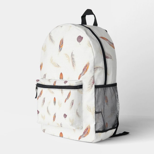 Trendy Feathers Luxury Boho Collection Printed Backpack (Back Corner Right)
