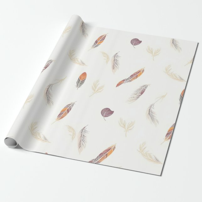 Trendy Feathers Luxury Boho Collection Wrapping Paper (Unrolled)