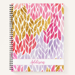 Trendy Feminine Faux Gold Watercolor Pattern Girly Notebook