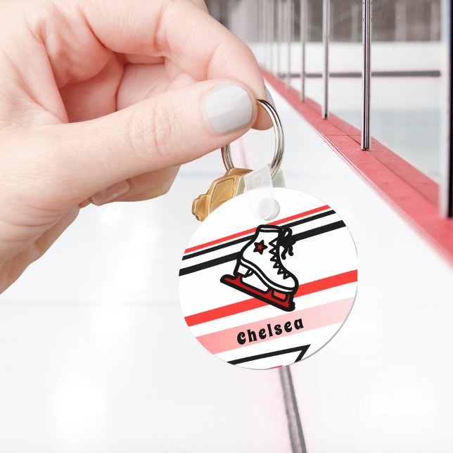 Trendy Figure Skating Girl Skates Personalised Red Key Ring (Creator Uploaded)