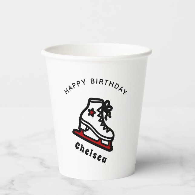 Trendy Figure Skating Girl Skates Personalised Red Paper Cups (Front)