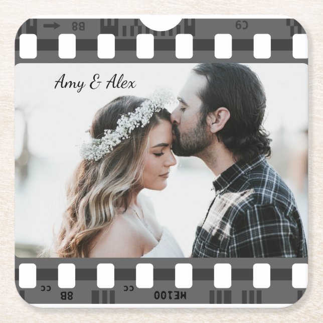 Trendy Film Reel Movie Personalised Picture Frame  Square Paper Coaster (Front)