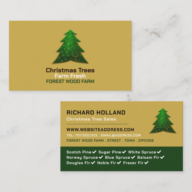 Trendy Fir Tree Design, Christmas Tree Sales Business Card (Front/Back)