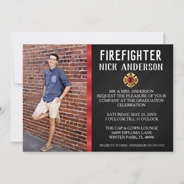 Trendy Firefighter School Graduation Announcement (Front)