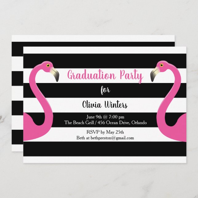 Trendy Flamingo Graduation Invitation (Front/Back)