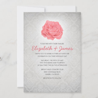 Trendy Floral Black Damask Wedding Invitations