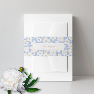 Trendy Floral Blue & White Custom Wedding Invitation Belly Band