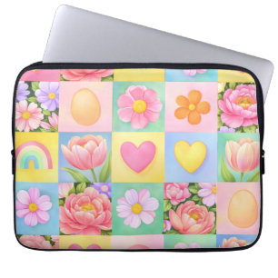 Trendy Floral Checkerboard Spring Pattern Laptop Sleeve