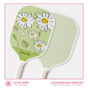 Trendy Floral Daisies Monogram Pickleball Paddle