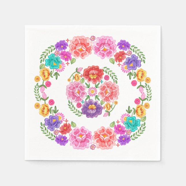 Trendy Floral Fiesta Pattern Mexican Senorita Napkin (Front)