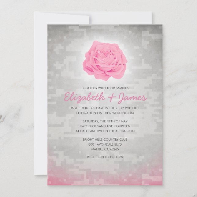Trendy Floral Military Camo Wedding Invitations (Front)