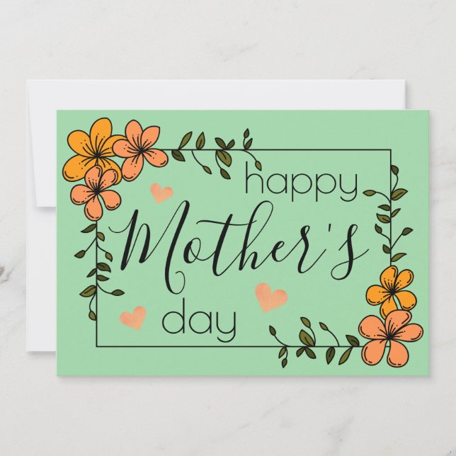 Trendy floral orange green happy mother's day card (Front)