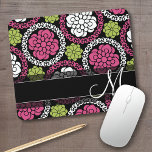 Trendy Floral Pattern Hot Pink and Black Monogram Mouse Pad<br><div class="desc">Add your name or monogram to this funky illustration with flowers a graphic circles.</div>