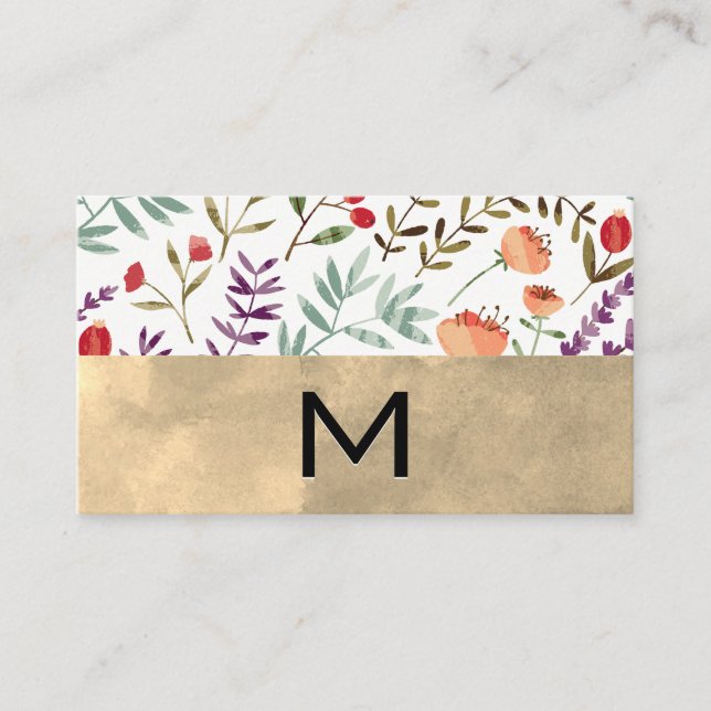 Trendy Floral Pattern | Monogram Business Card (Front)