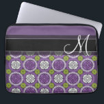 Trendy Floral Pattern - Orchid and Lime Green Laptop Sleeve<br><div class="desc">Add your name or monogram to this funky illustration with flowers a graphic circles.</div>