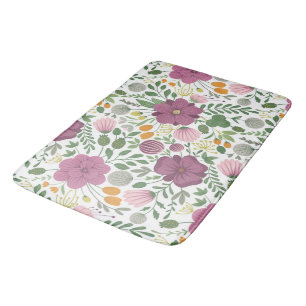Trendy Floral Pattern Pink Yellow Purple Greenery Bath Mat