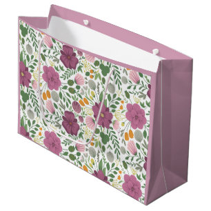 Trendy Floral Pattern Pink Yellow Purple Greenery Large Gift Bag