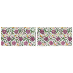 Trendy Floral Pattern Pink Yellow Purple Greenery Pillowcase