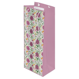 Trendy Floral Pattern Pink Yellow Purple Greenery  Wine Gift Bag