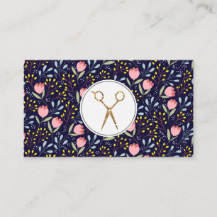 Trendy Floral Pattern Salon Scissor Business Card