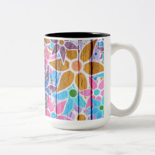 Trendy Floral Pattern Vintage #4 Two-Tone Coffee Mug