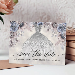 Trendy Floral Photo Quinceañera Save The Date Postcard