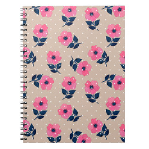 Trendy Floral Pink Beige Feminine Pattern Notebook