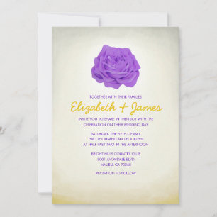 Trendy Floral Purple and Gold Wedding Invitations
