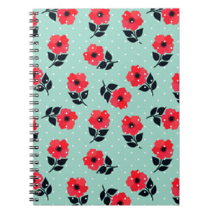 Trendy Floral Red Aqua Feminine Pattern Notebook