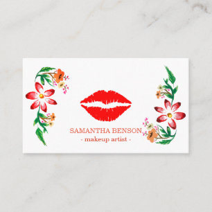 Trendy Floral Rose Gold Lips Makeup Artist Business Card
